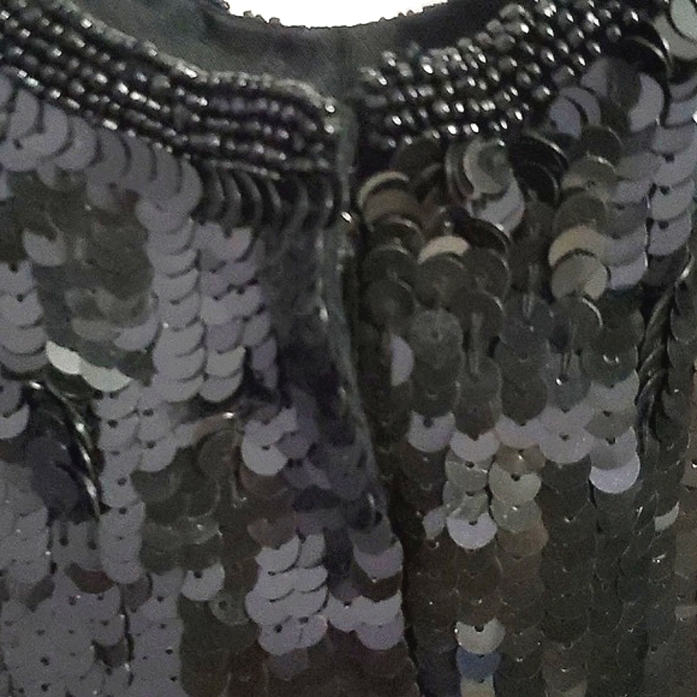 Essence Black Silk Sequined Evening Side Slit Shift Midi Dress Plus 26 - Picture 6 of 9